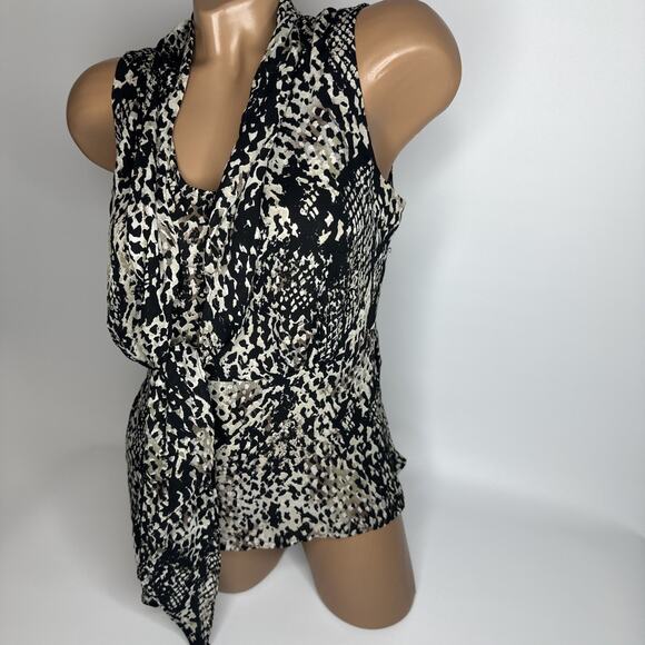 Y2K Python Print Blouse Ann Taylor Sleeveless Top Tie Front Size 6 Career Work - Picture 10 of 10